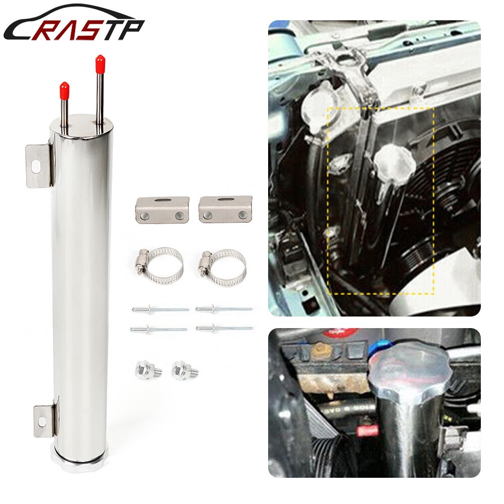 2″x13″ Polished Stainless Steel Radiator Coolant Overflow Catch Puke Tank 20OZ