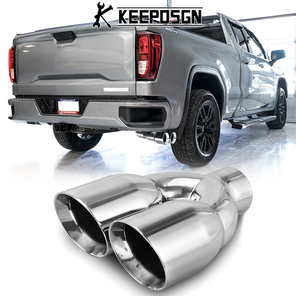 2.5″ to 3.5″ Dual Exhaust Tip Polished Double Wall Stainless For GMC Sierra 1500