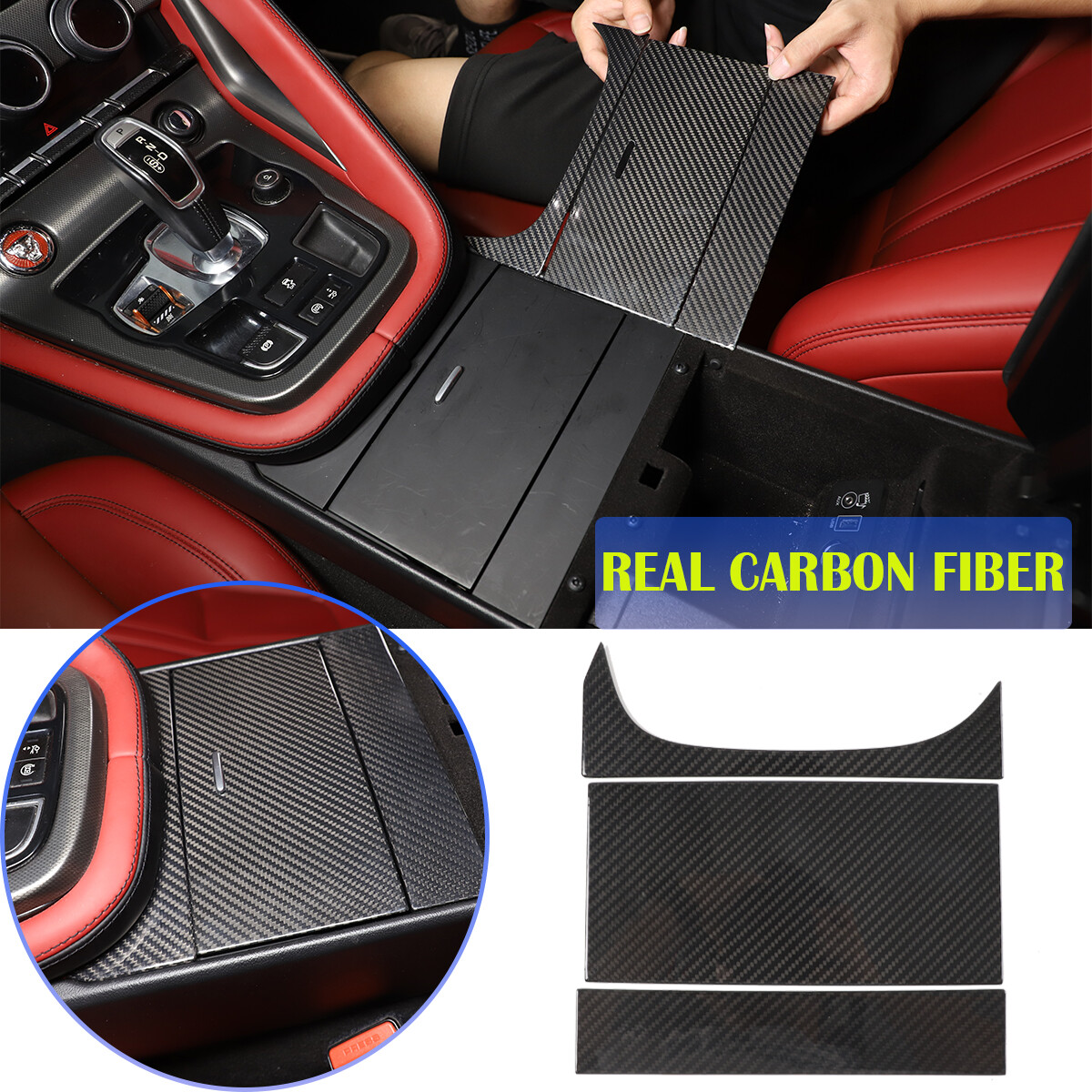 Dry Carbon Fiber Center Storage Panel Cover Trim For Jaguar F-TYPE 2013-2023