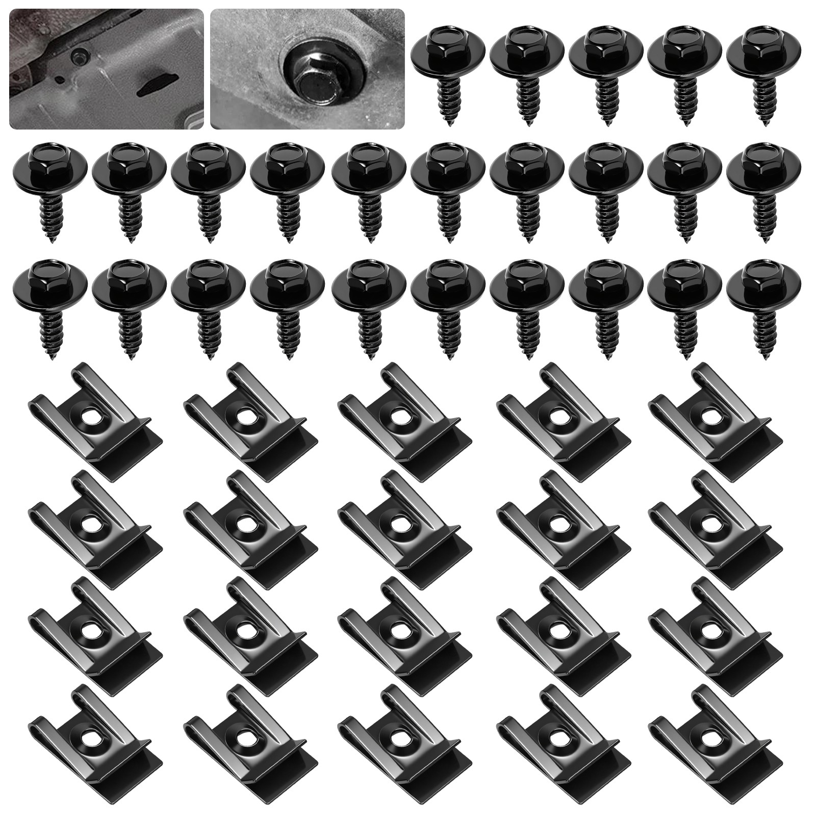 50pcs M4.2 U Nut Clips & Fender Liner Screws Splash Retainer Bolts Body Fastener