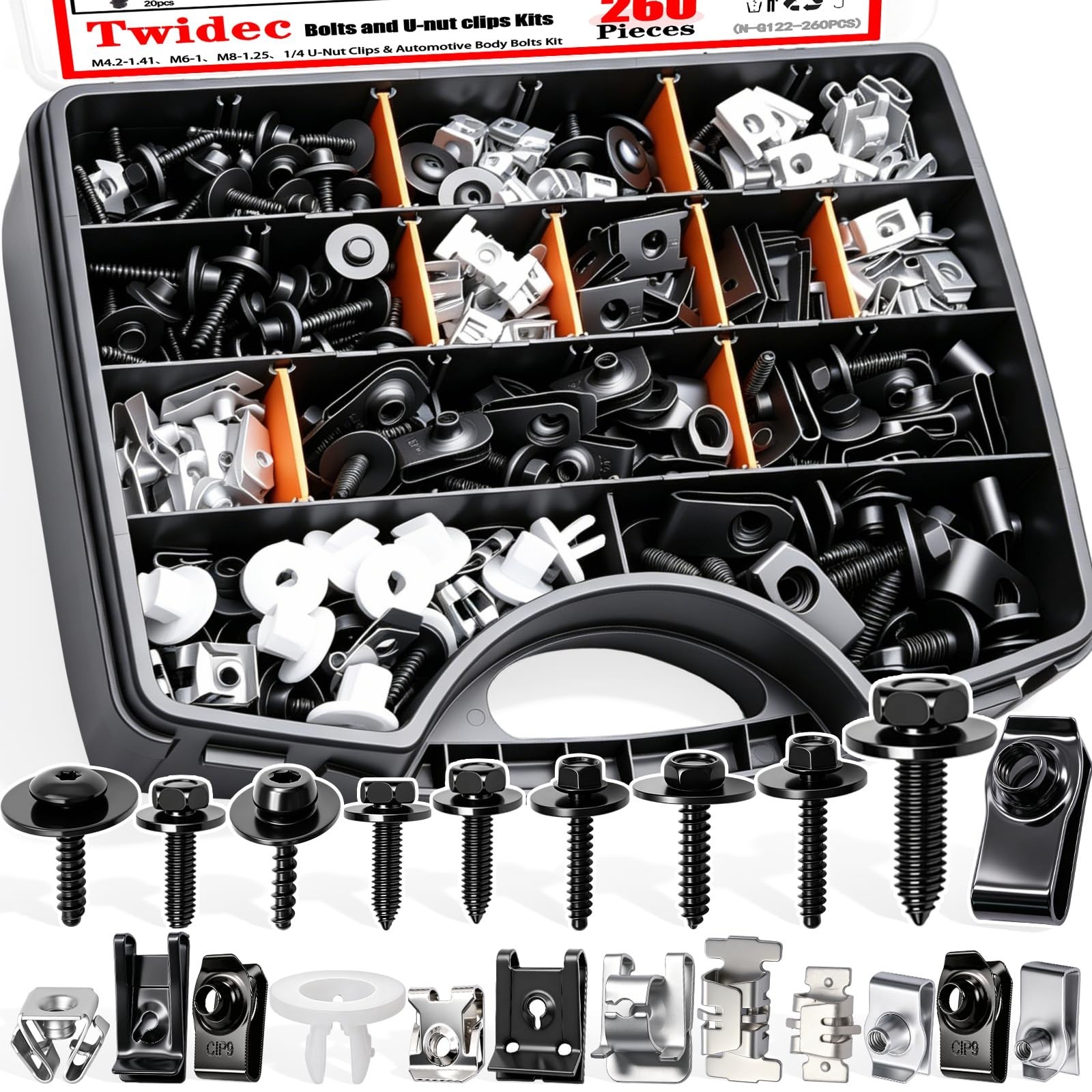 260PCS Automotive Body Bolt & U-Nut Clips Assortment Kit – 21 Sizes, Universal F