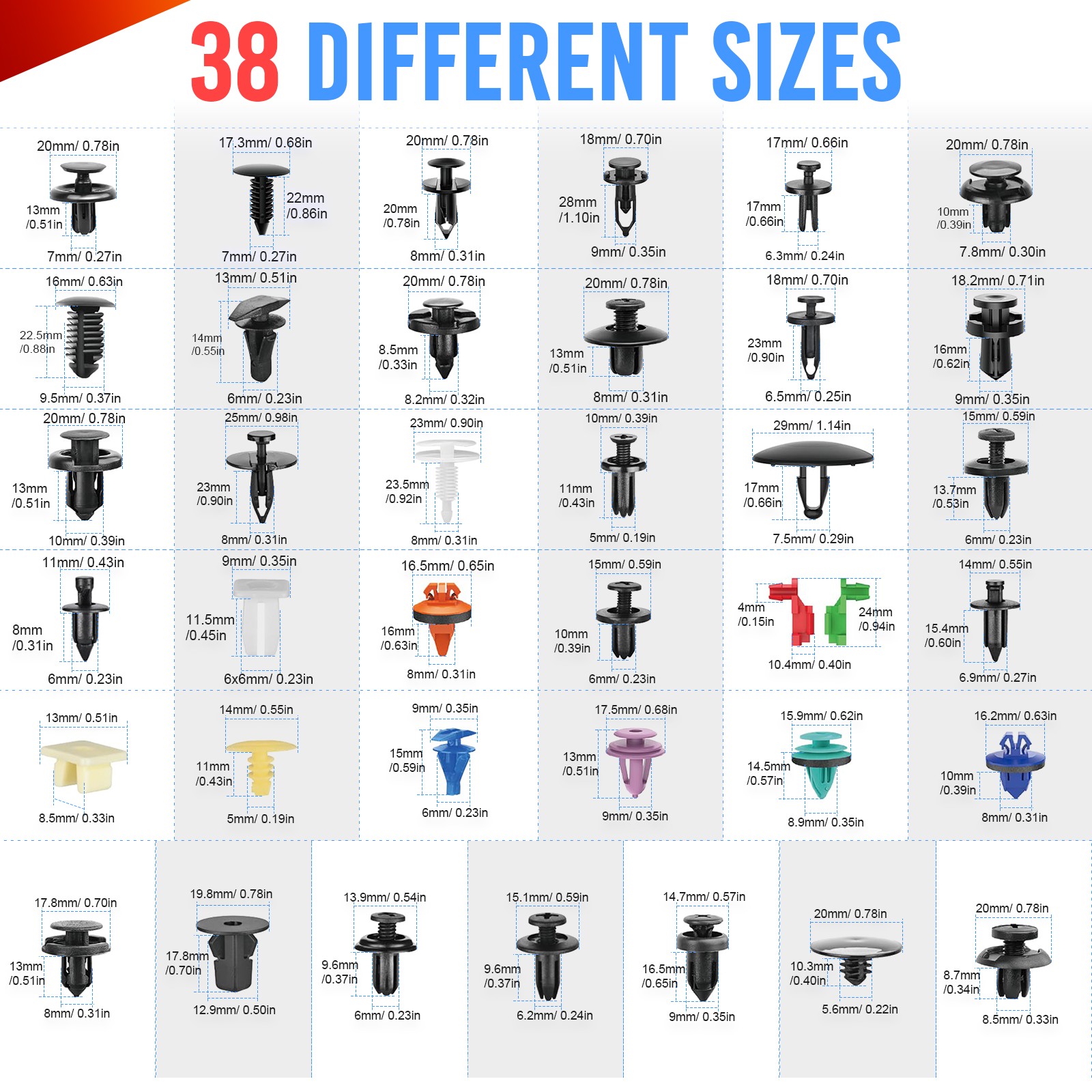 1295pcs Car Mount Clips Auto Fasteners Removal Tool Kit, 37 Popular Size Nylon