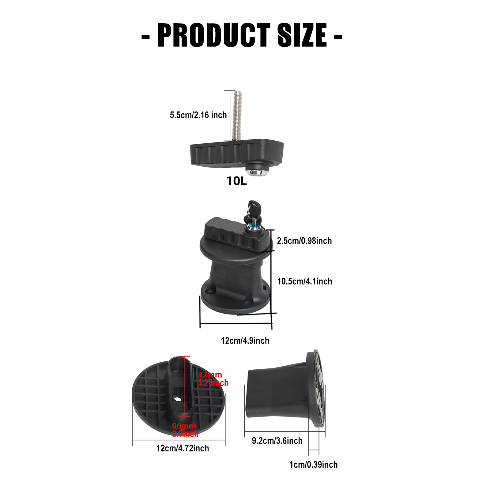 2.6 Gallon 10L Fuel Tank Pack Mounting Bracket Gas Container Can Lock SUV ATV