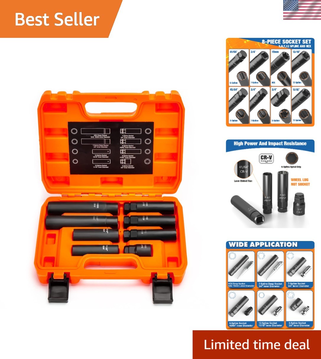 8-Piece Lug Nuts Key Kit, 5/6/7/12 Spline Lug Nuts Socket Set for Aftermarket…