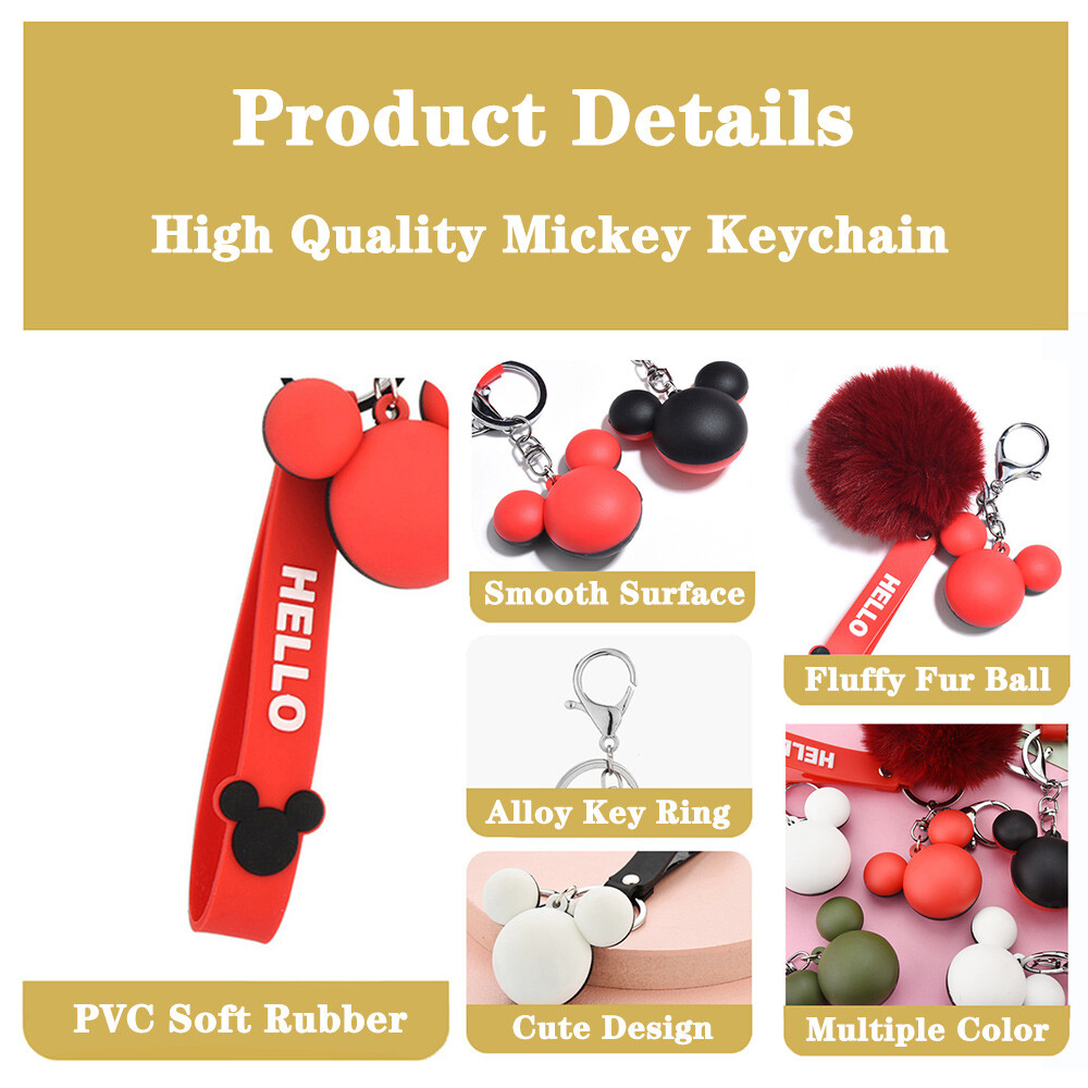 PVC Soft Silicone Rubber Cute Cartoon Mickey Head Keychain for Key or Decoration