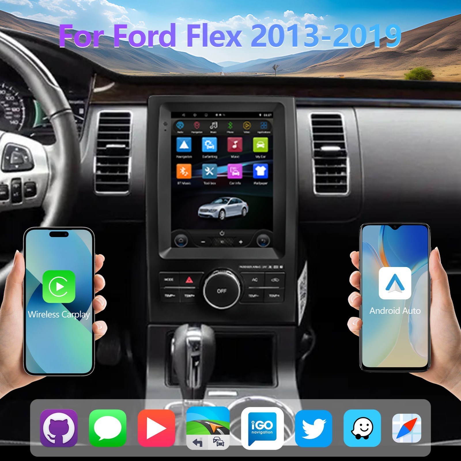 For Ford Flex 2013 – 2019 9.7″ Screen Stereo Radio Android 14.0 GPS Navi Carplay
