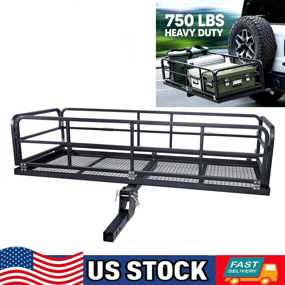 750LB Folding Trailer Hitch Mount Cargo Carrier Basket Rear Luggage Rack Camping