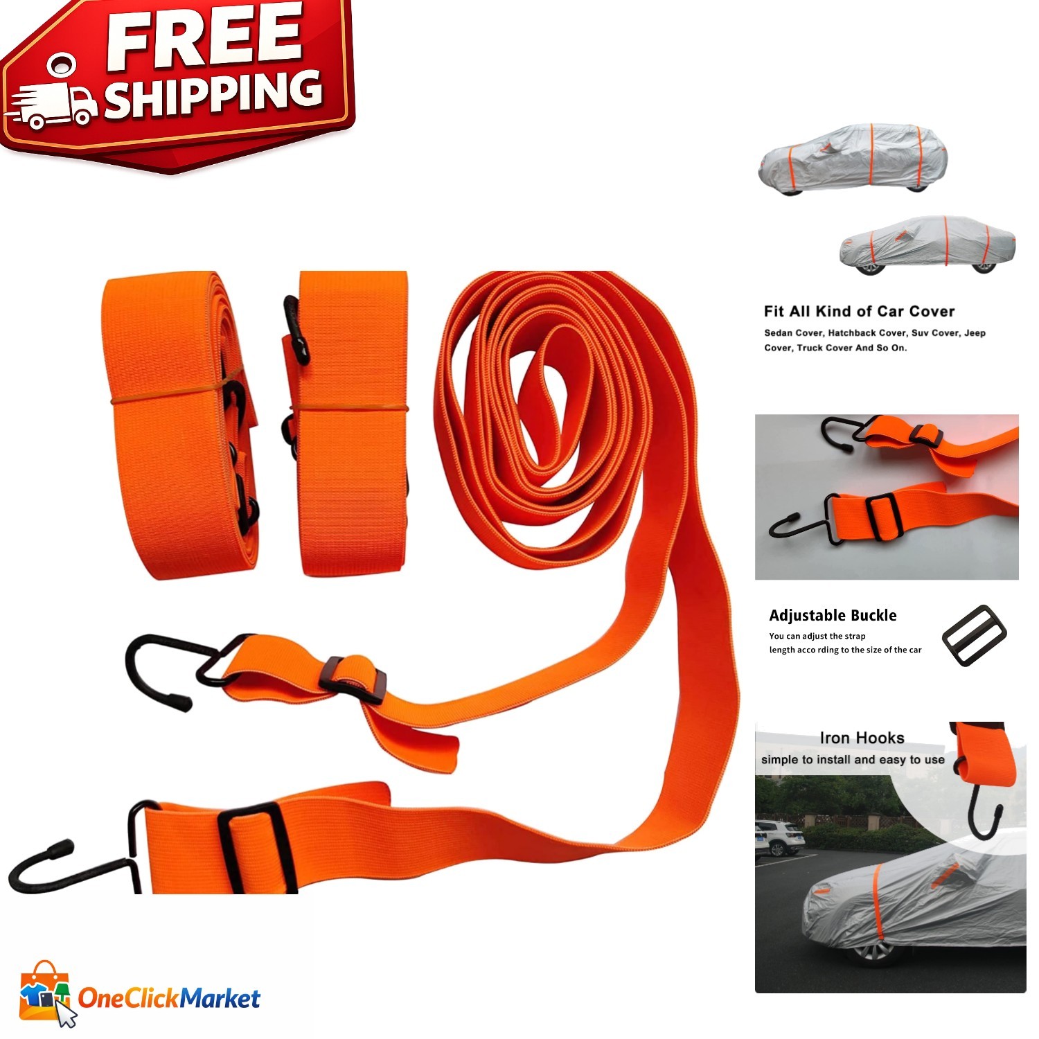 Durable Polyester Car Cover Straps with Iron Hooks – Wind Resistant Solutions