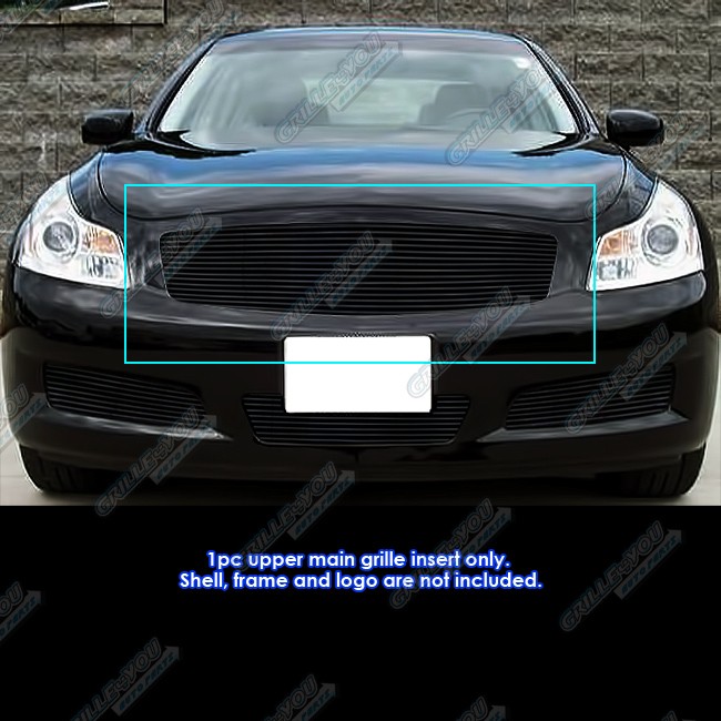 Fits 2007-2008 Infiniti G35 Sedan Aluminum Black Main Upper Billet Grille Insert