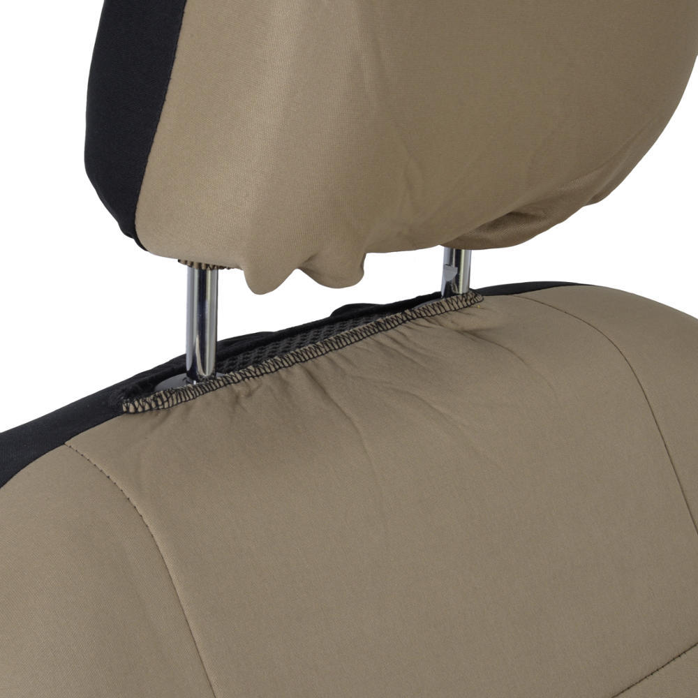 carXS Solid Beige Car Seat Covers Set Complete w/ Front & Rear Carpet Floor Mats