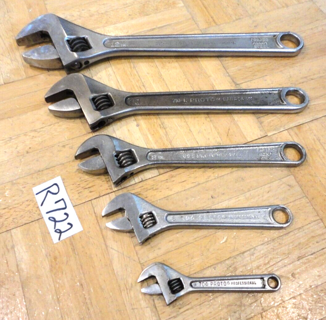 PROTO TOOLS 5 PIECE ADJUSTABLE CRESCENT STYLE WRENCHES 4 – 12 INCH