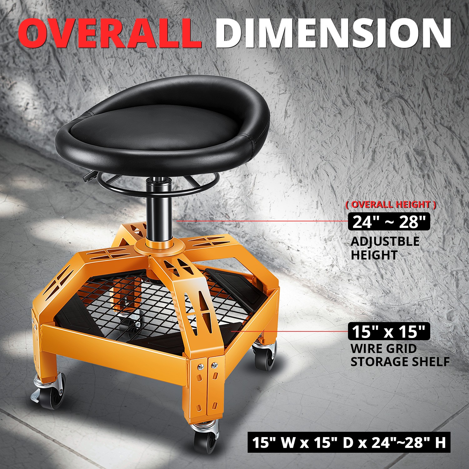 330lbs Adjustable Height Mechanics Rolling Seat Creeper Garage Stool Work Chair