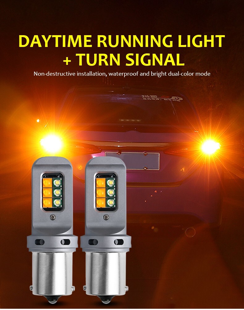 1156 1157 No Error White Amber Switchback LED Front Turn Signal Light Bulbs DRL