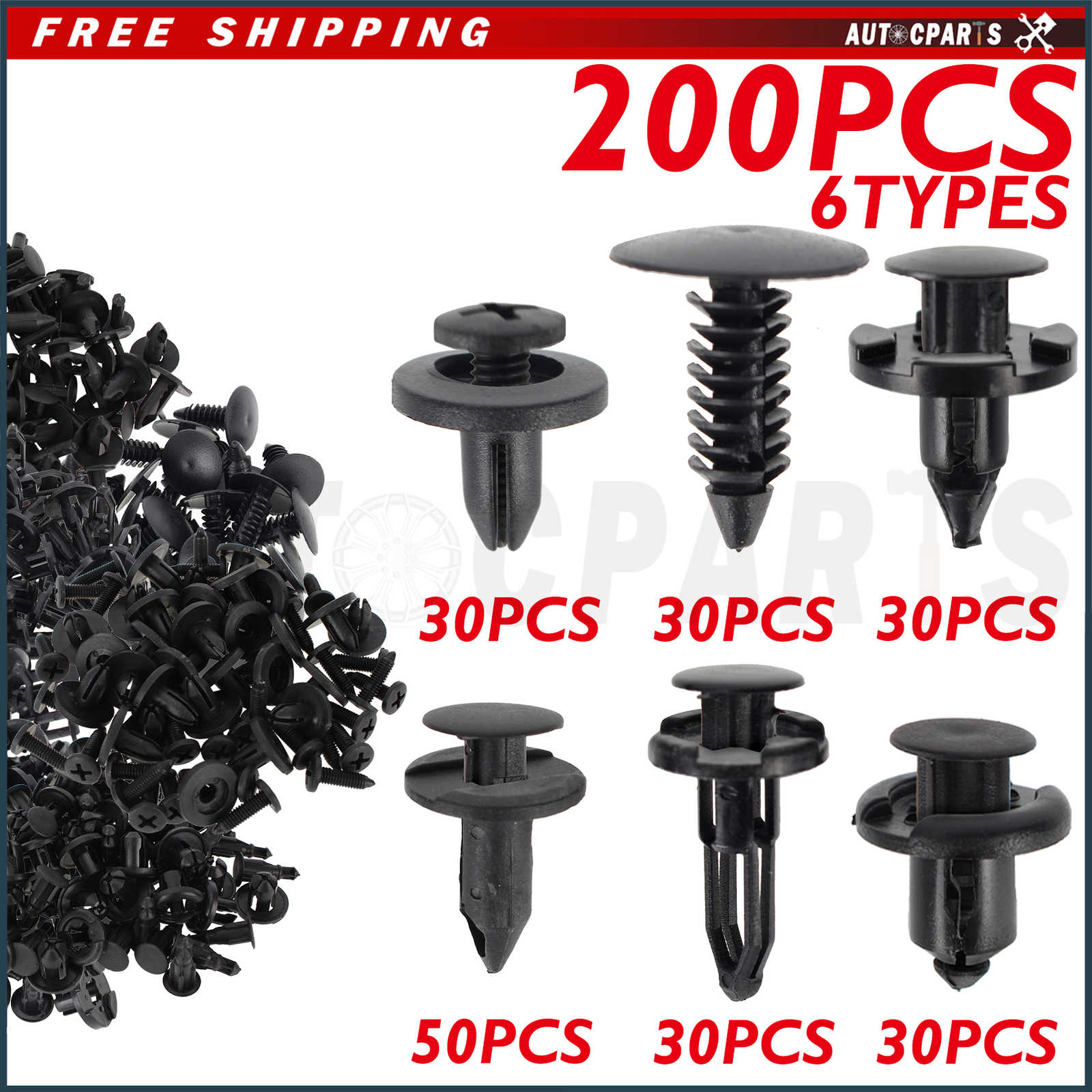 200 Pcs Plastic Rivets Nylon Push Pin Fasteners Retainer Bumper Fender Trim Clip