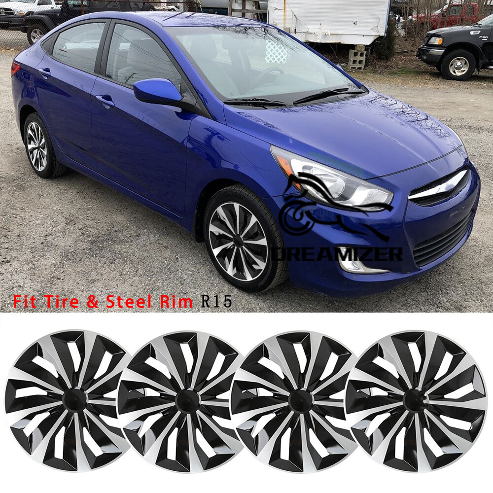 For Hyundai Accent Sedan 4PCS Wheel Covers Hub Caps fit R15 Tire & Steel Wheels