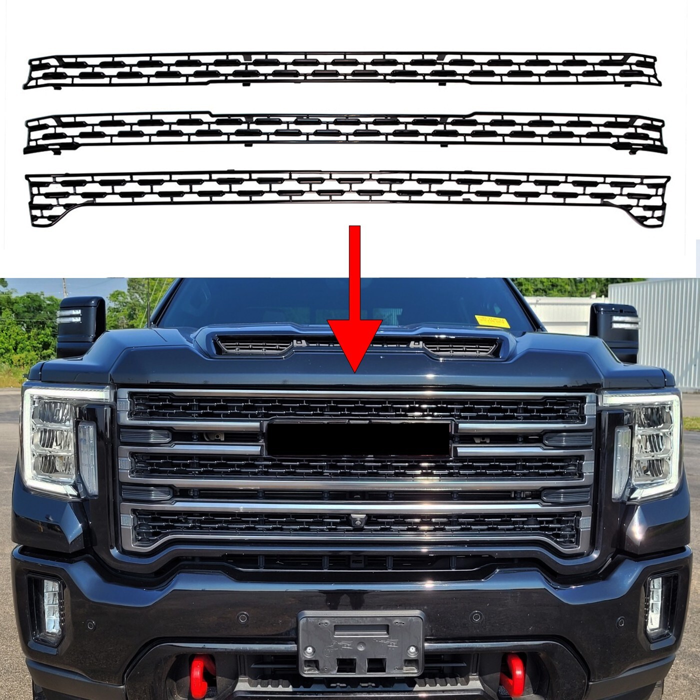 For 2020-2023 GMC Sierra 2500 3500 HD SLT AT4 Black Grille Grill Overlay Mesh