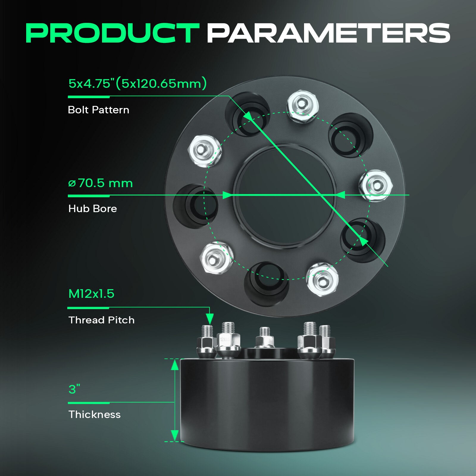 2Pcs 5×4.75″ to 5×4.75″ Wheel Spacers M12x1.5 70.5mm 3″ for Buick Cadillac GMC