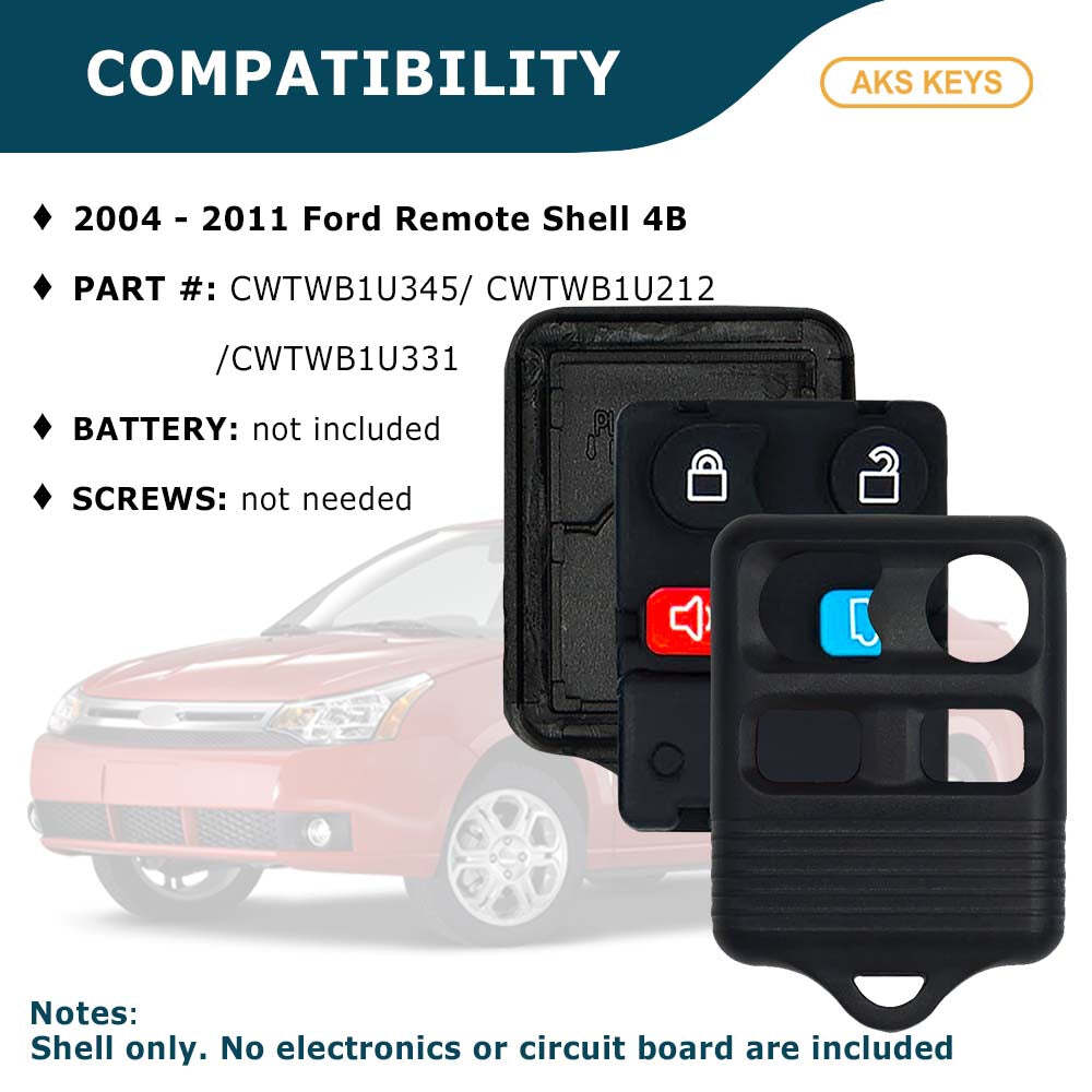 Remote Control Fob Case Shell 4B Compatible with Ford Rubber Pad (50 Pack)