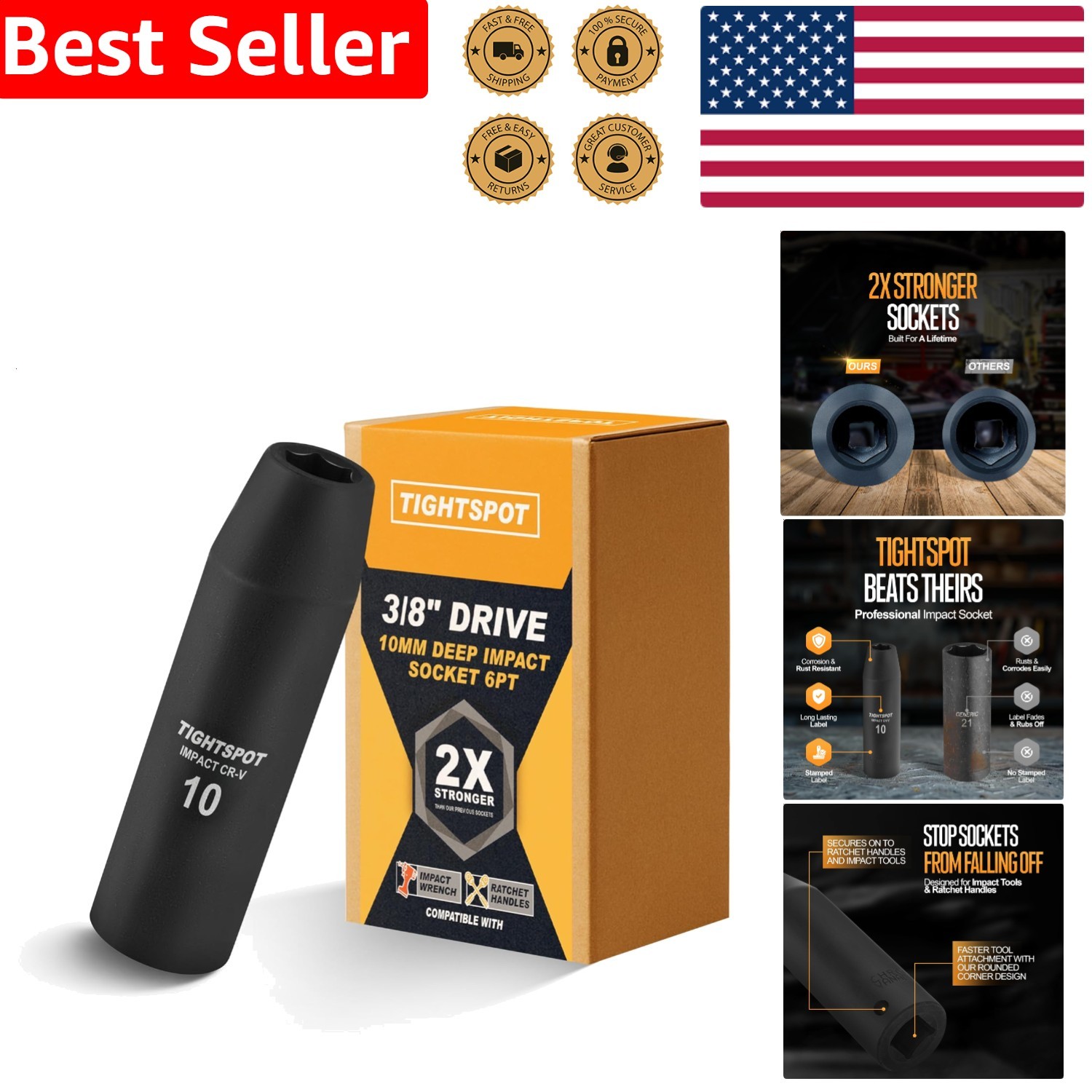 Drive 10mm Deep Impact Socket, 6 Point, Manganese Phosphate