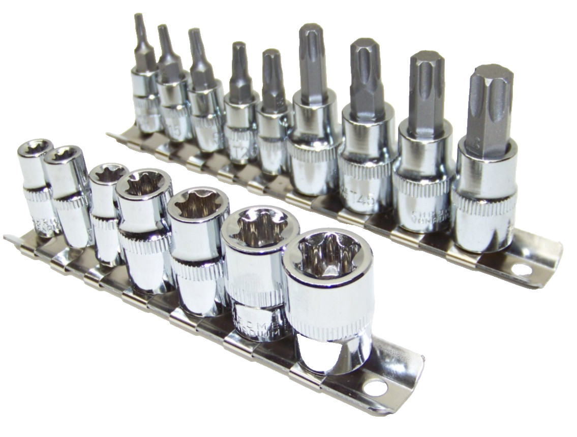 18 PCS 1/4″ & 3/8″ DR. FEMALE & BIT TORX STAR BIT SOCKET SET E6-E16 T10-T50 SET