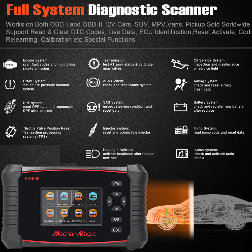 New Pro Car Bidirectional Diagnostic Tool Auto OBD2 Scanner TPMS Code Reader +