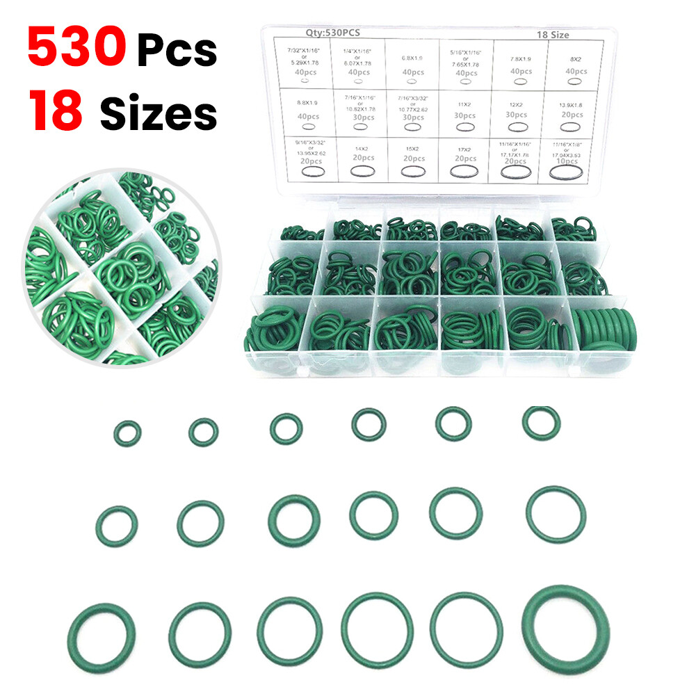 530Pcs Green Rubber O-Ring Washer Seal Assortment Set Kit Gasket HNBR A/C System