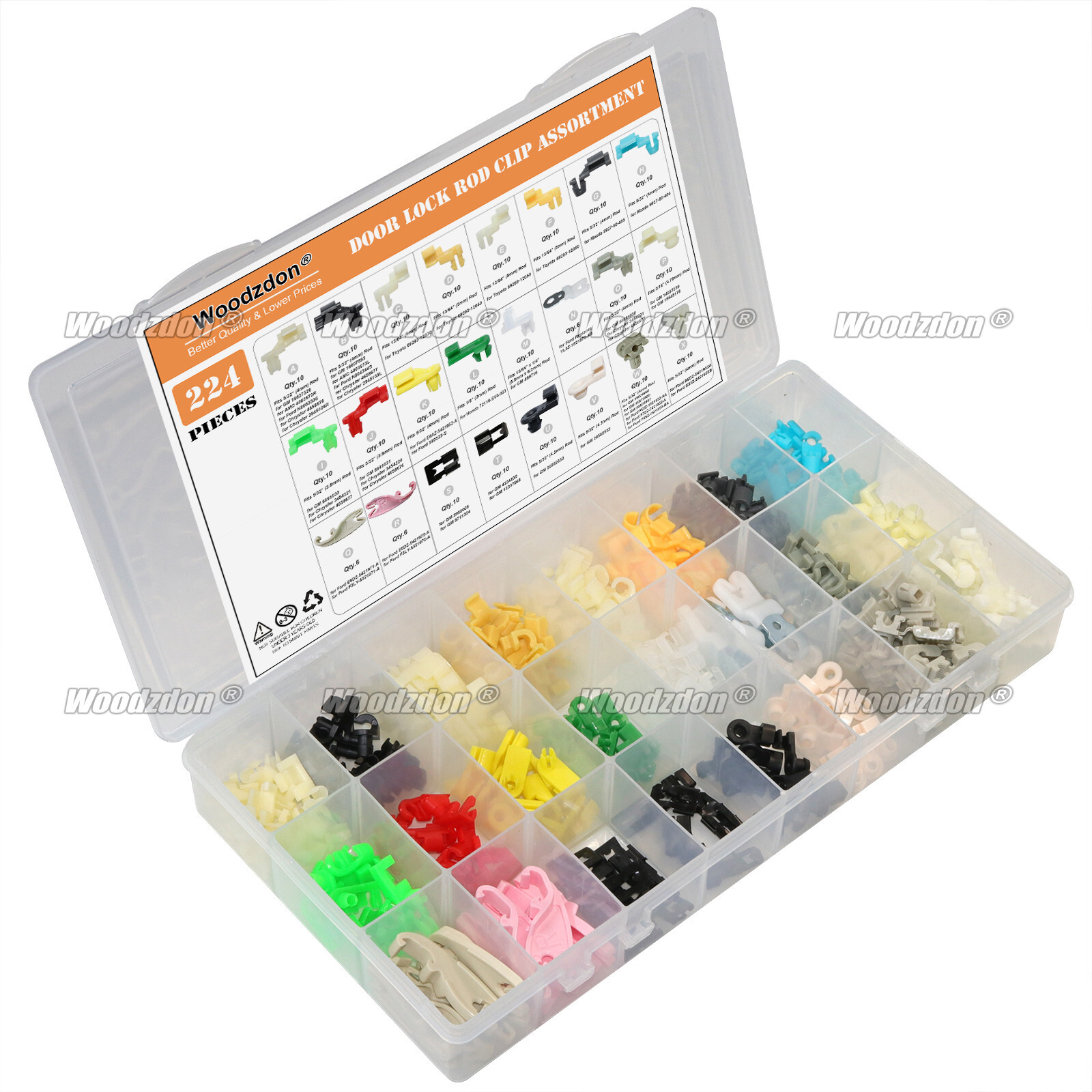 224pc Door Lock Rod Clip Assortment Tailgate Handle for GM for Ford for Chrysler