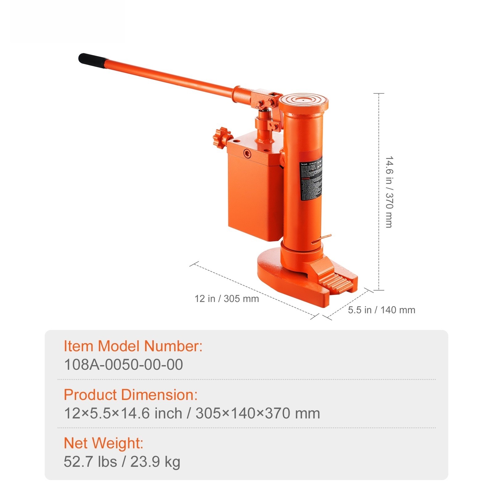 VEVOR Hydraulic Machine Toe Jack Lift 360° Rotatable 5 T Toe 10 T Top Capacity