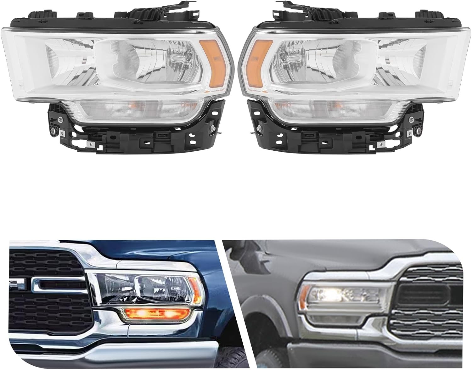Left & Right Side Halogen Headlight For 2019-2024 Dodge RAM 2500 3500,4500/5500