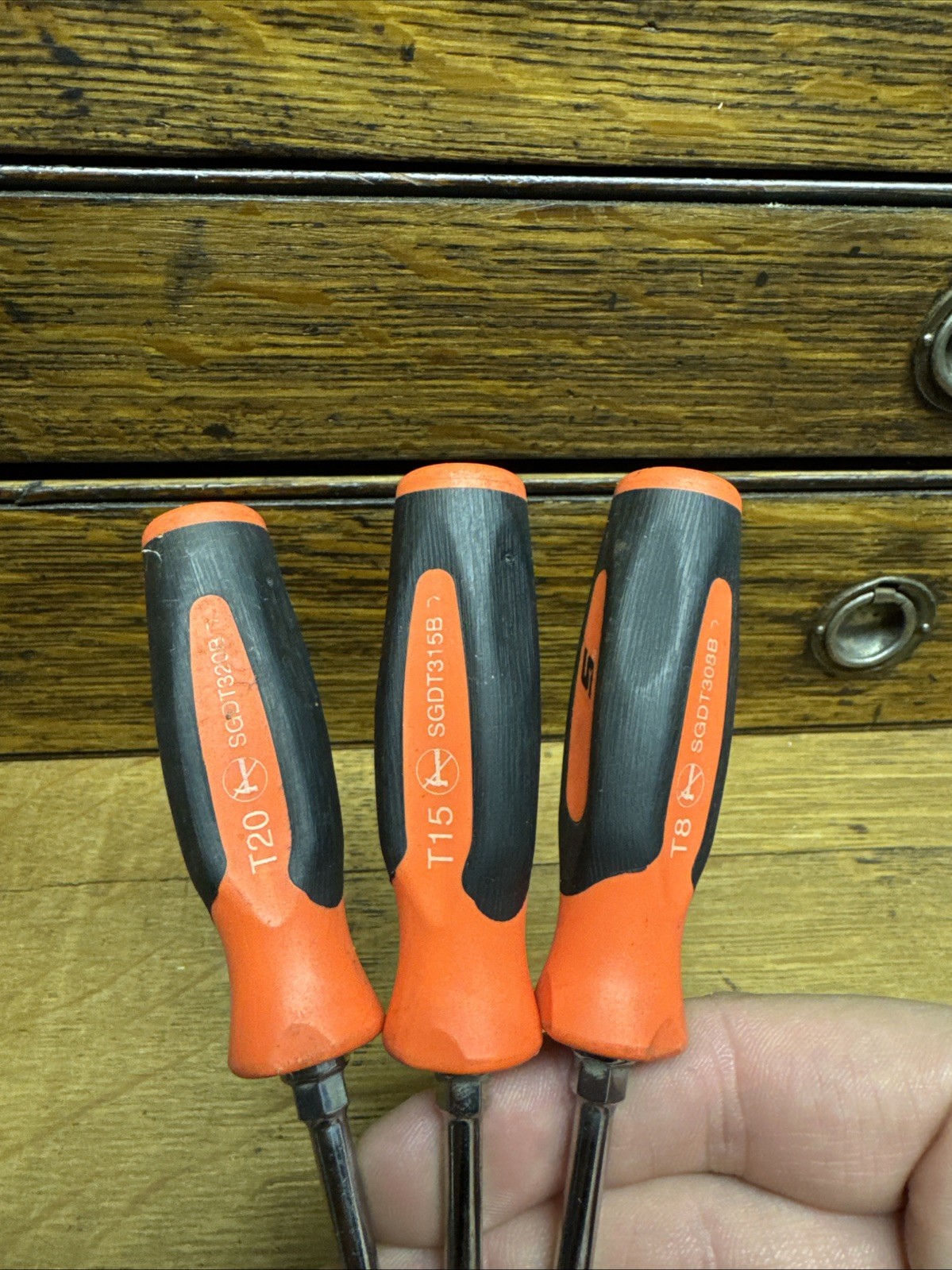 SNAP ON Tools USA Torx Driver Set Of 3 Screwdriver Soft Grip Orange T8 T15 T20