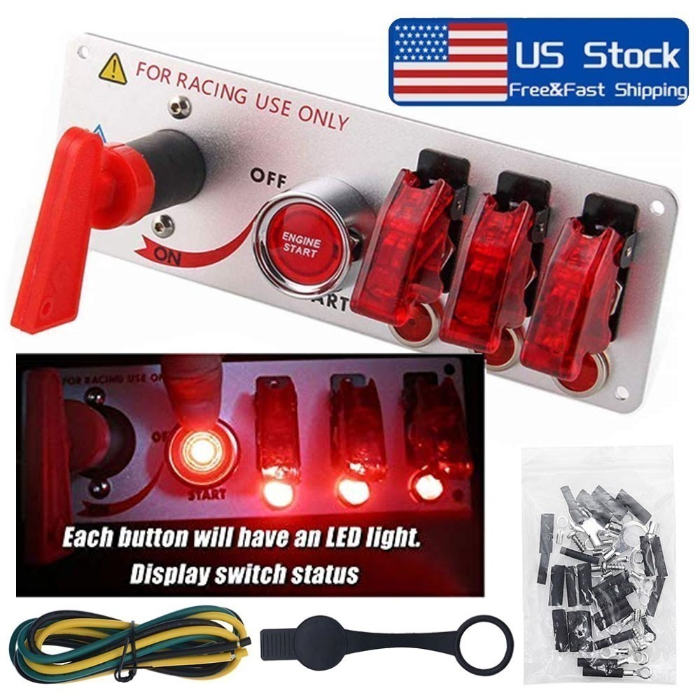 Racing Car Carbon Ignition Button Switch Panel Engine Start Push LED 12V Toggle
