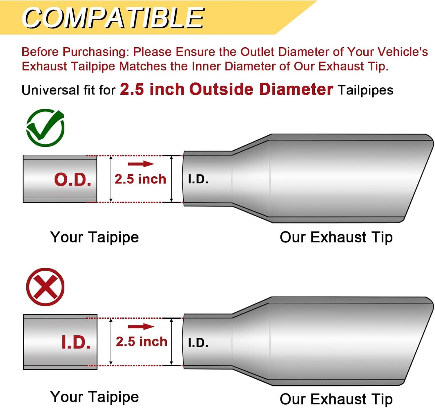 1pc/2pcs Exhaust Tip Y-Pipe 2.5″ Dual Out /2.5″inch Single Inlet Stainless Steel