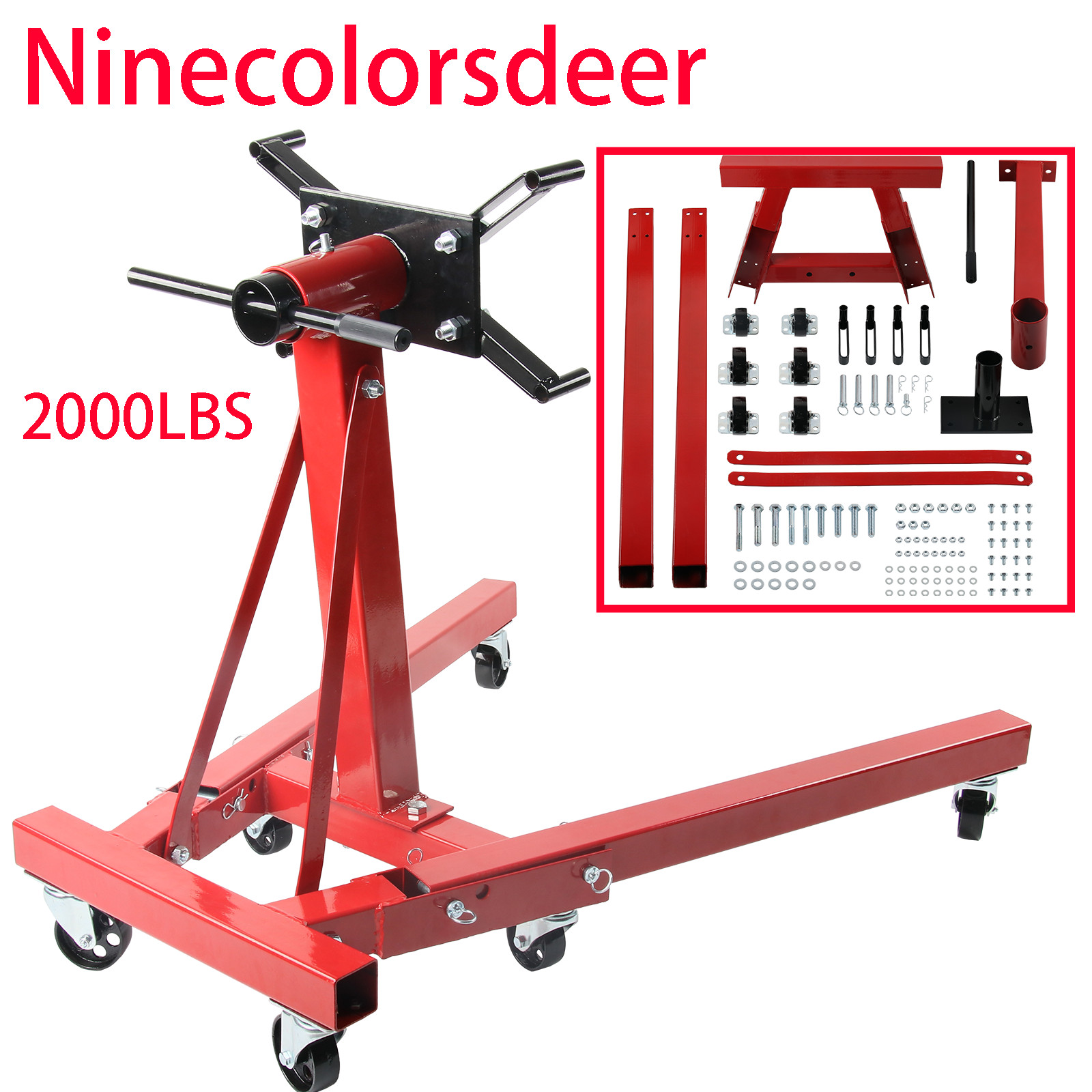 2000 LBS Folding Engine Stand Vehicle Engine Block Stand 360 Degree Head