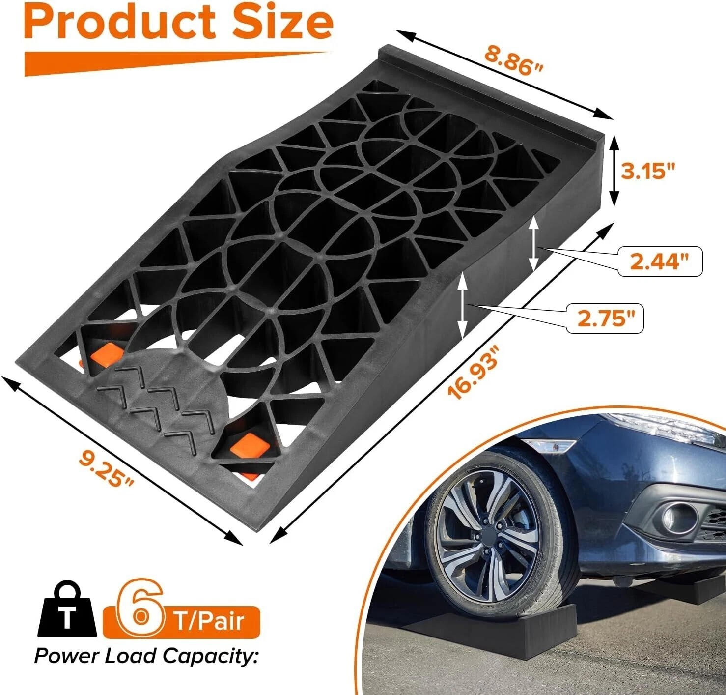 1 Pair Low Black Car Service Ramp for Lift and Vehicle Maintenance Portable 5T