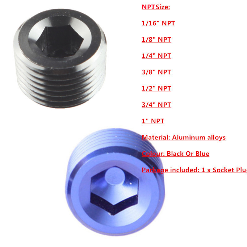 Aluminum Socket Plug 1/16 1/8 1/4 3/8 1/2 3/4″ NPT Thread Allen Hex Head Adapter