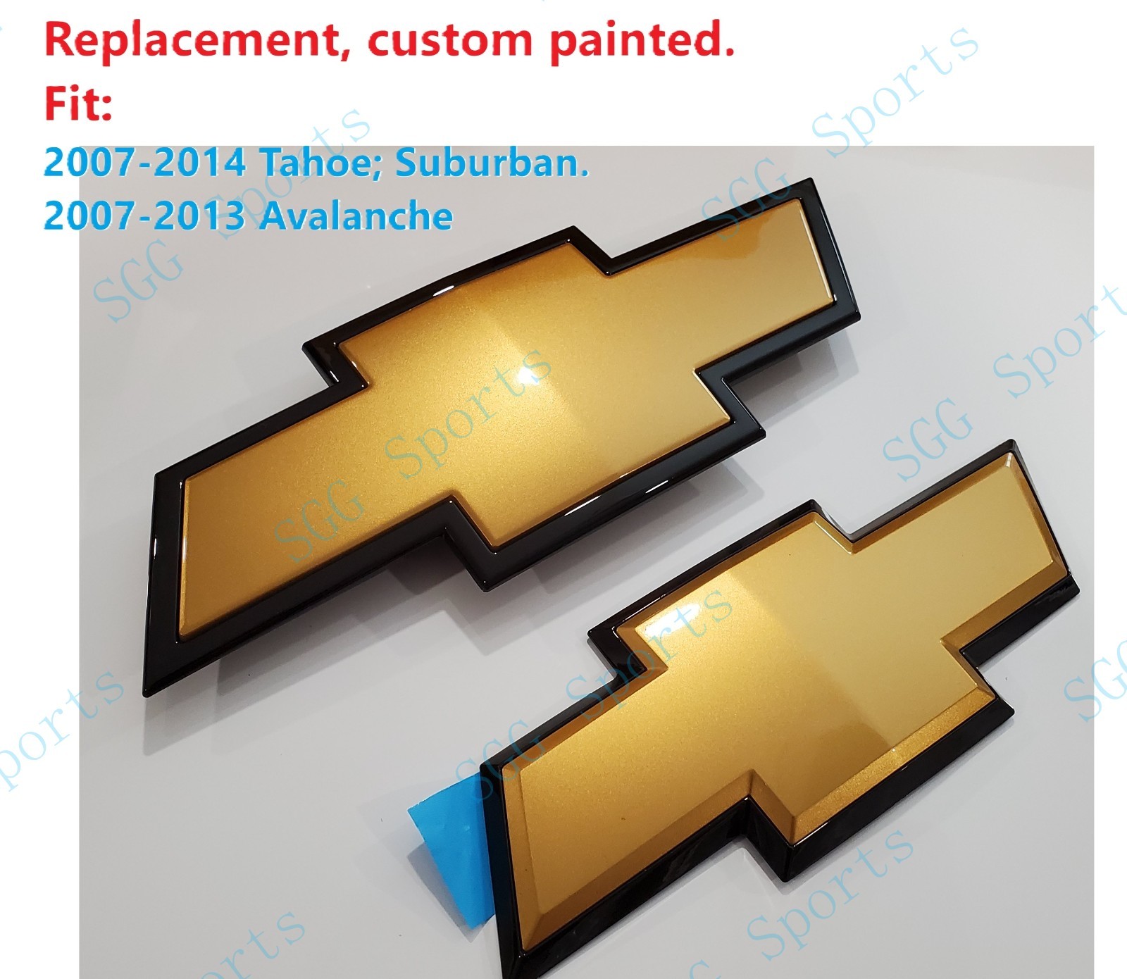 Front Rear Bowtie Emblem Black Gold 2007-2014 Tahoe Suburban 2007-13 Avalanche