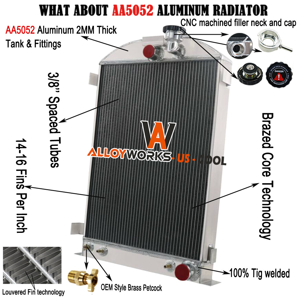 4 Row Full Aluminum Radiator For 1930-1936 1935 Ford Model-A Hot Rod Chevy V8