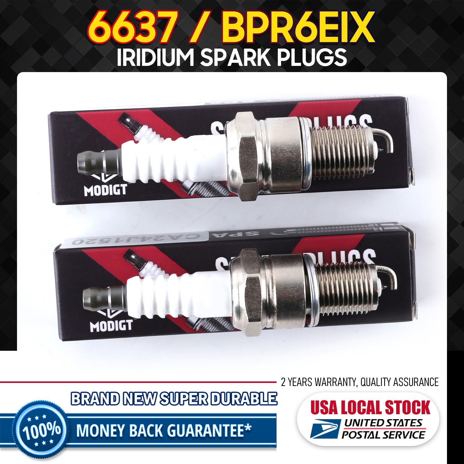 Set of 2 Premium OEM 6637 BPR6EIX Iridium Spark Plugs- New and High Quality