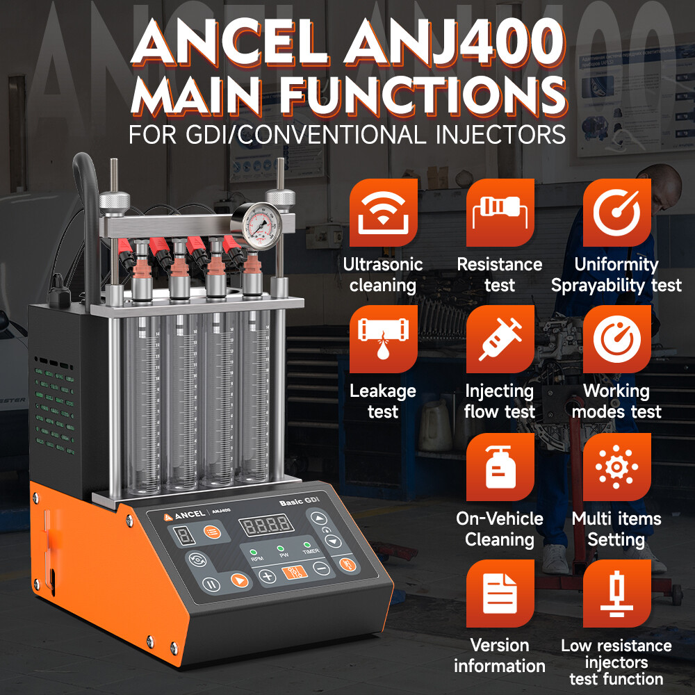 ANCEL ANJ400 Ultrasonic Fuel Injector Cleaner Tester Heating Cleaning Machine US