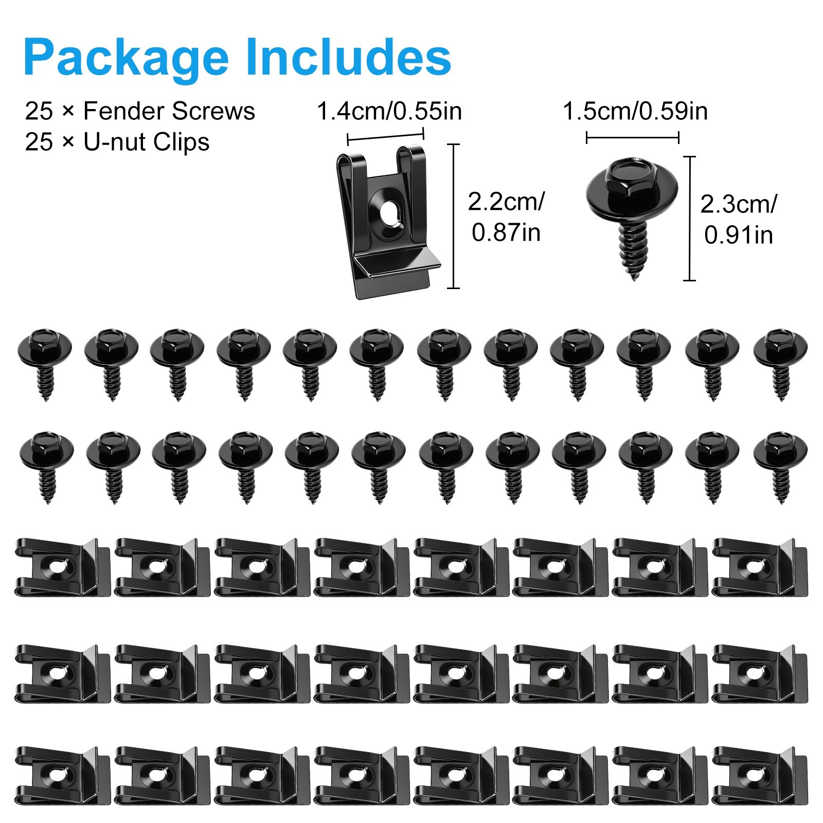 100PCS M4.2 Universal Fender Liner Screw U Nut Kit Engine Splash Shield Hex Head