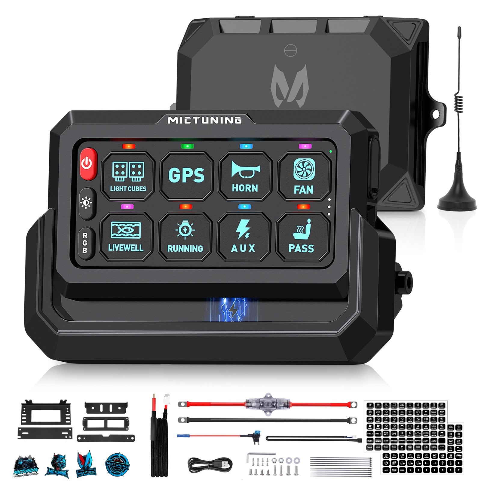 Wireless RGB 8 Gang Switch Panel, Circuit Control Relay System Box Off Road Boat
