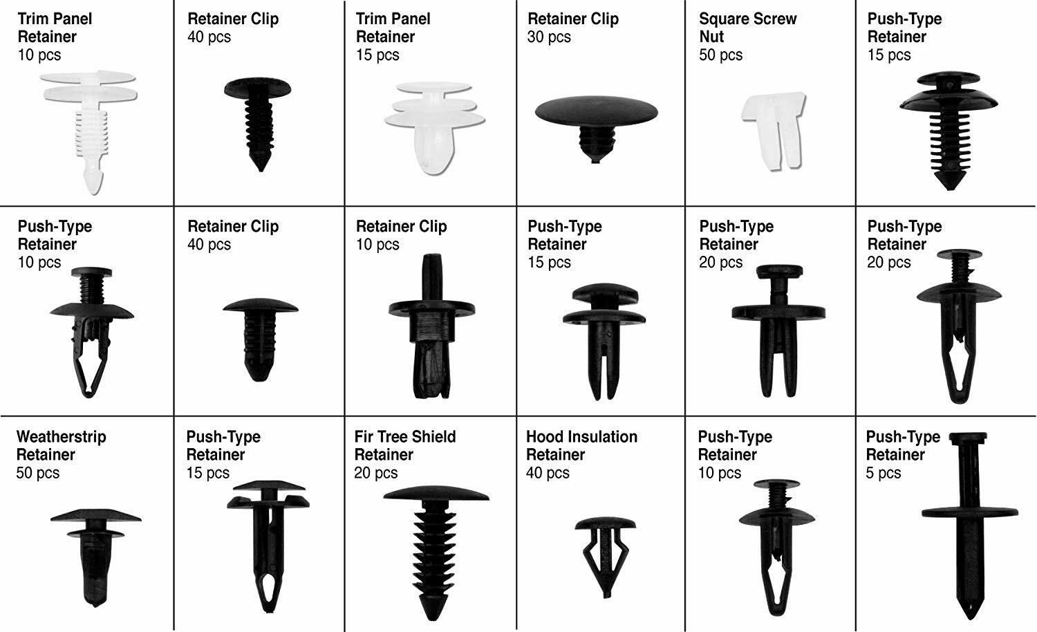 W5241 415pc Ford Trim Clip Assortment | Trim Clips for Doors for Ford
