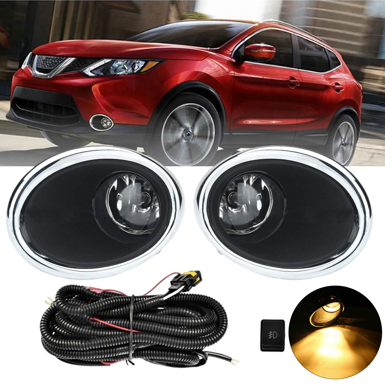 For Nissan Rogue Sport 2017-2019 Fog Lights Lamp Bulb+Switch+Harness+Cover Set