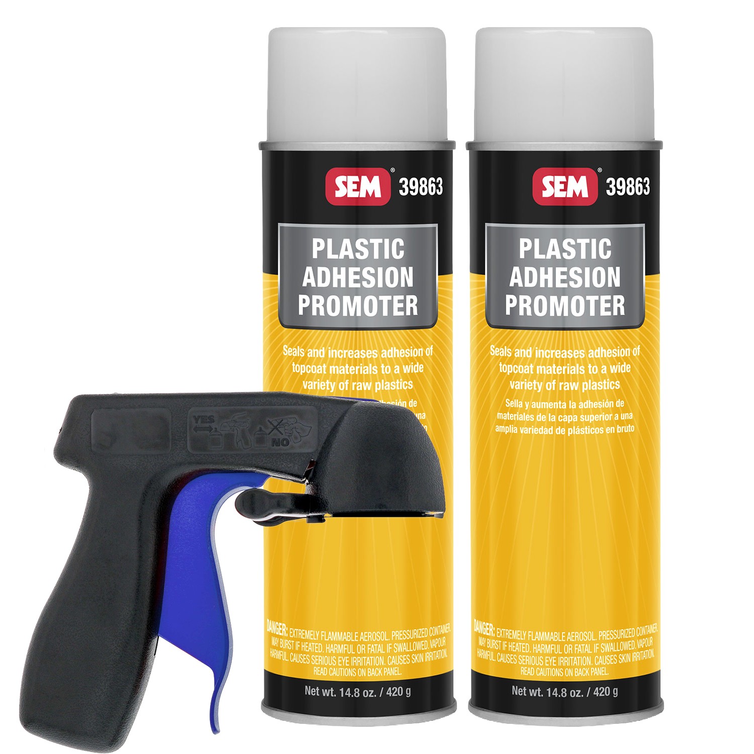 SEM 39863 Plastic Adhesion Promoter 14.8oz 2 pack with Spray Can Trigger Handle