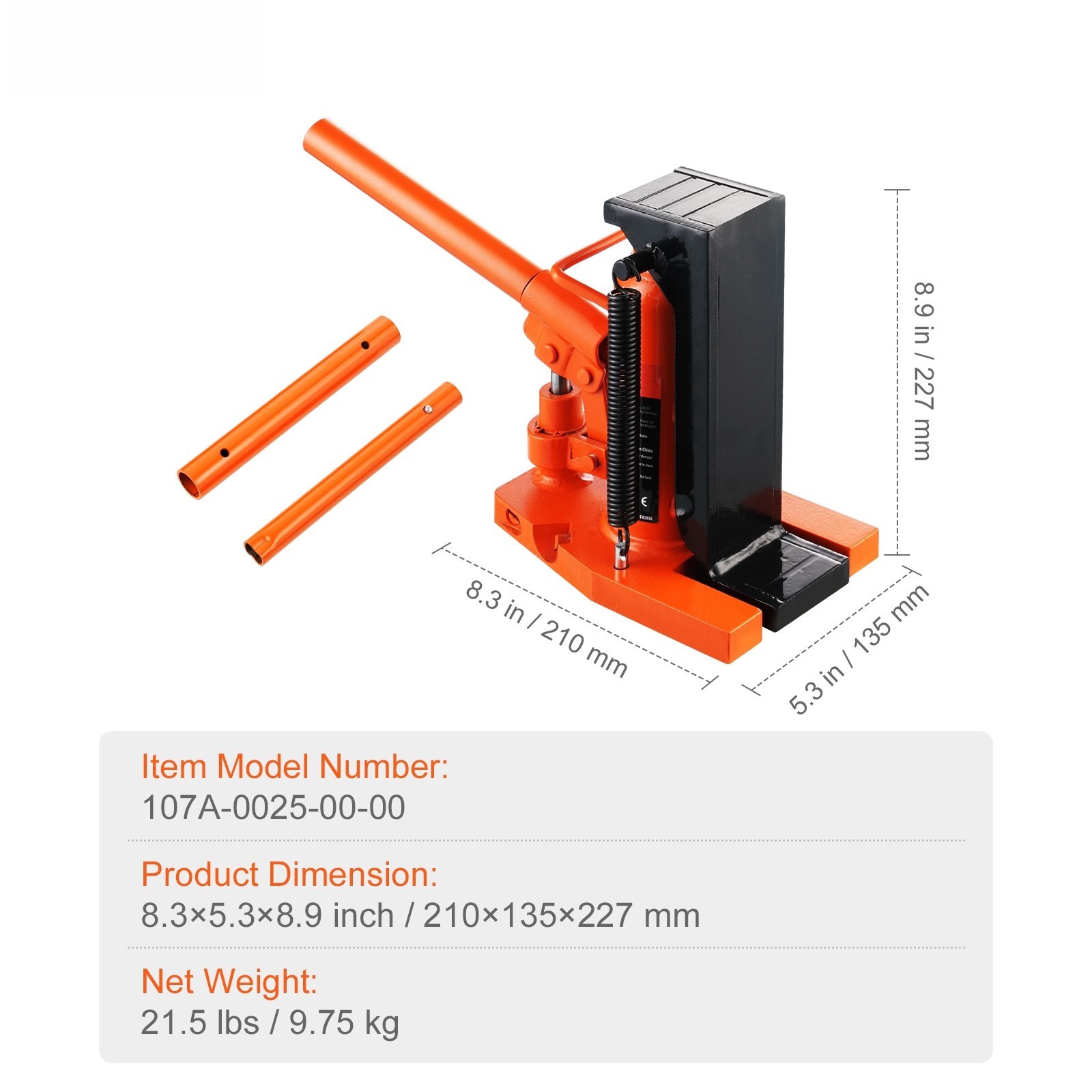 VEVOR Hydraulic Machine Toe Jack Lift Lifting Capacity 2.5 Ton Toe 5 Ton Top