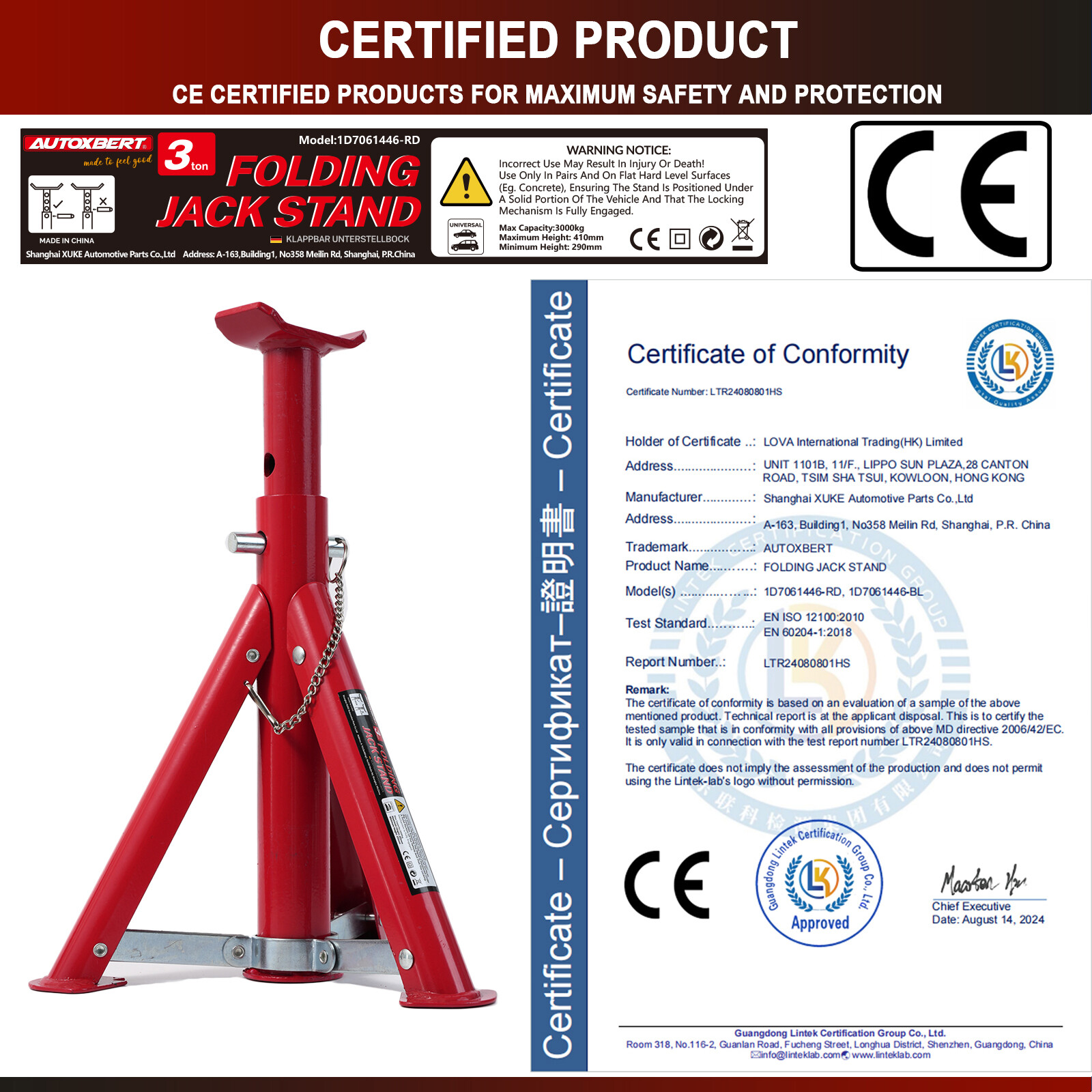 PAIR 6000lbs Folding Secure Lock Car Truck Axle Jack Stands Lifting Auto 3 Ton E