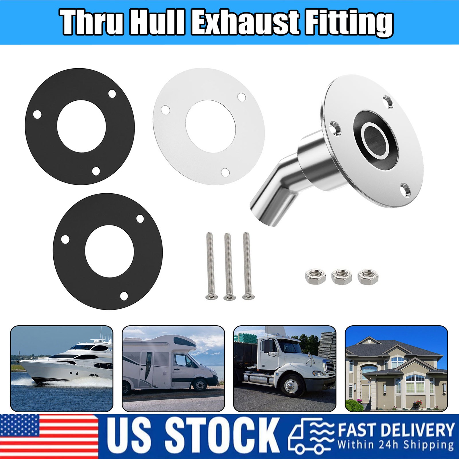 Stainless steel thru hull / exhaust skin fitting 24mm sim to Webasto Eberspacher