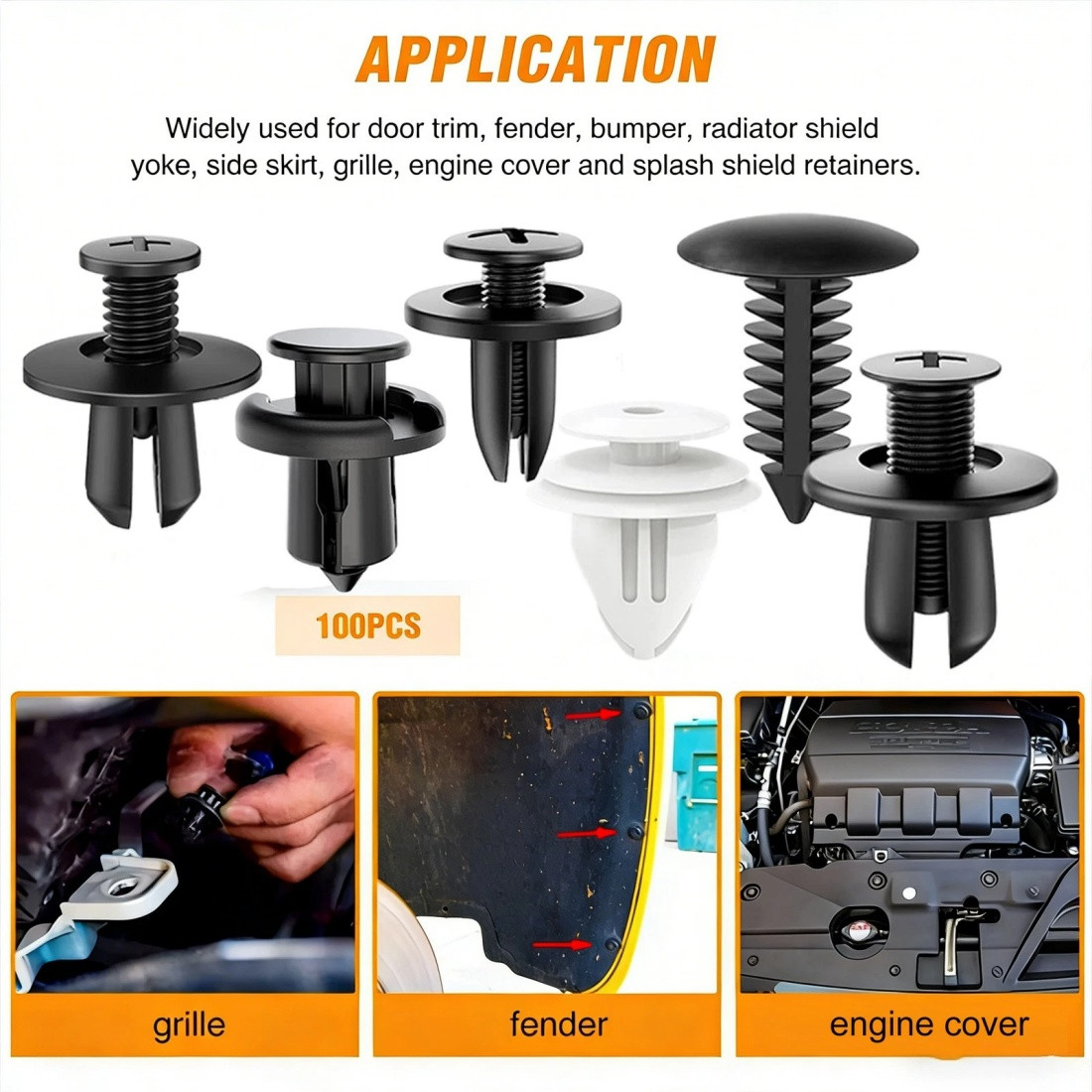 For Kia Hyundai Set Bumper Fender Liner Push Type Retainer Clips Fastener 100x
