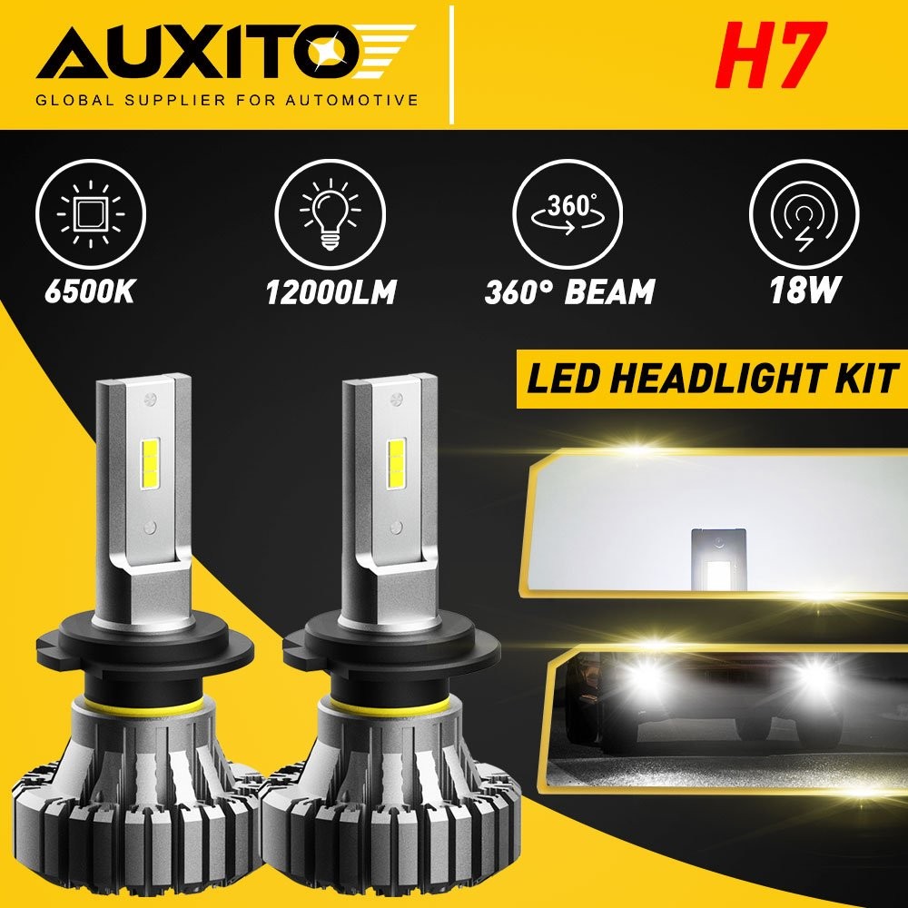 AUXITO H7 High/Low Beam LED Headlight Bulb 12000LM 6500K White Fanless Noiseless