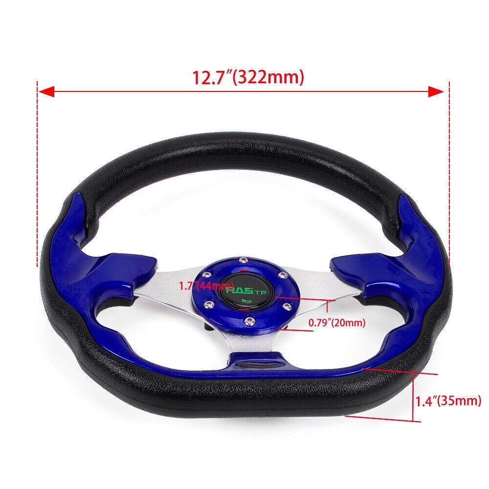 12.5″ Universal Blue D Shape Racing Steering Wheel w/ Quick Release Adapter Kit